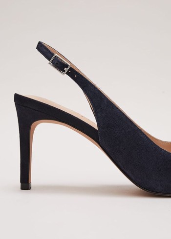 Phase Eight Suede Pointed Bow Slingback Heels Navy USA | 2345170-VR